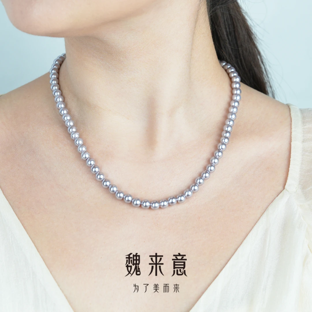 【魏来意】镀K金正圆无暇  紫气东来小米珠项链（6mm 40cm）