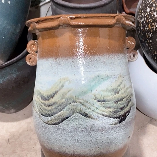 紫砂花盆口22高度30手工双耳