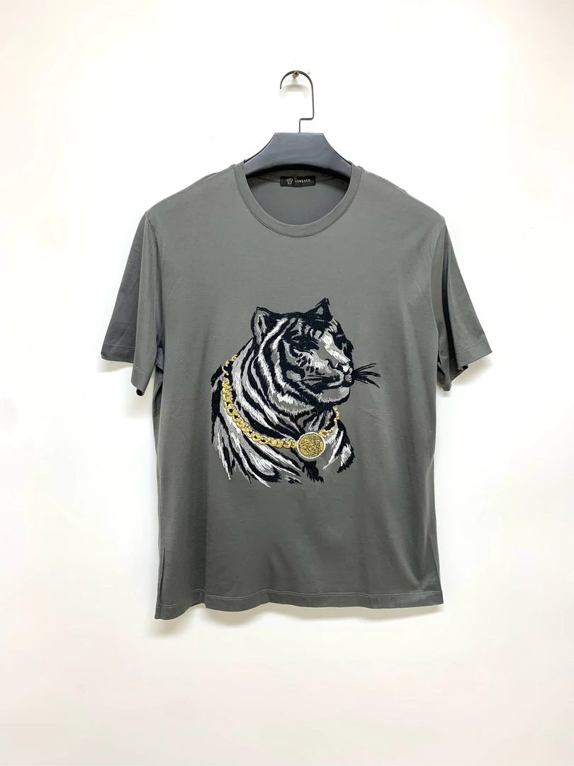 全新未使用  【Versace】灰色胸前虎头刺绣短袖/XL码