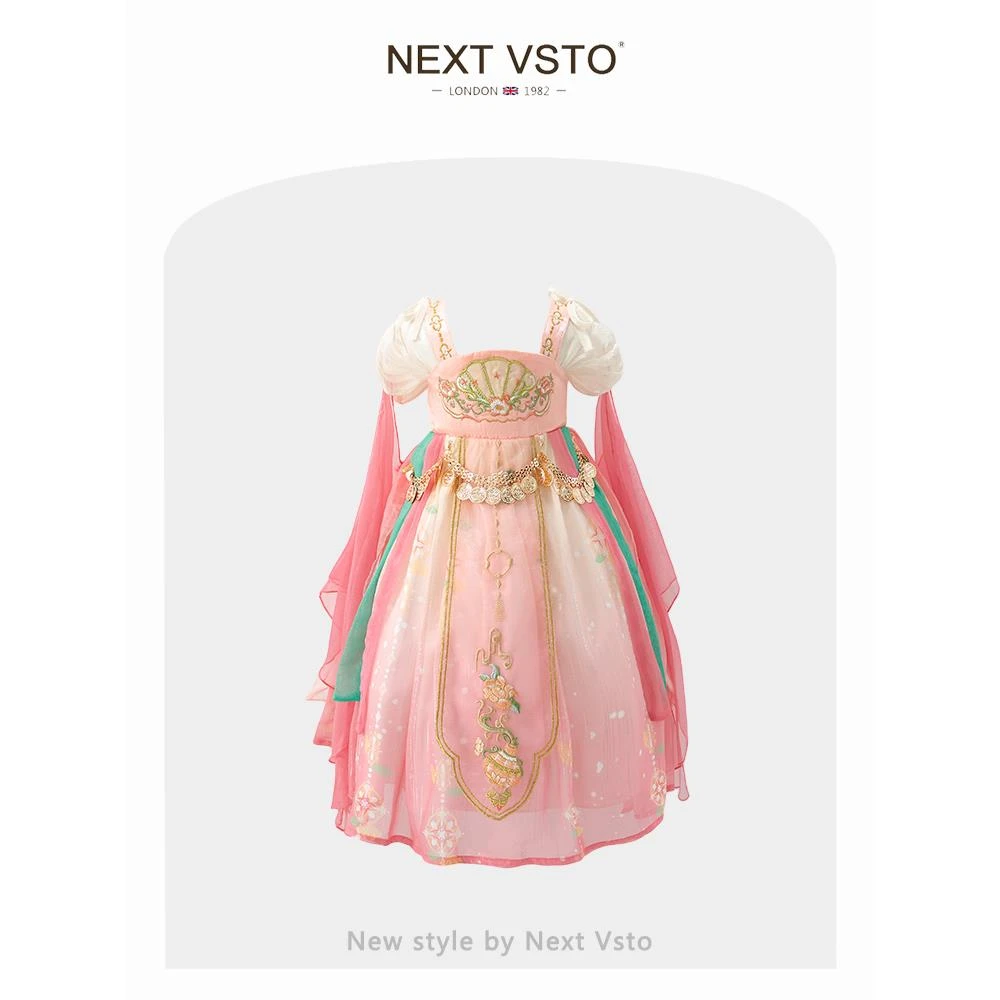 英国NEXT VSTO女童汉服连衣裙夏季超仙古风小女孩刺绣唐装公主裙
