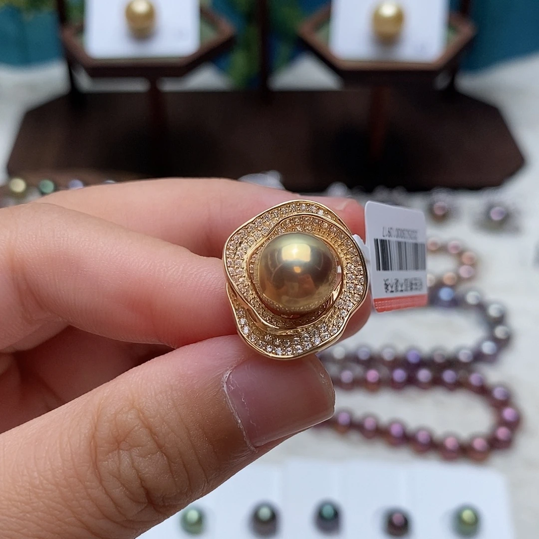 银S925镶嵌戒指淡水珍珠10-11