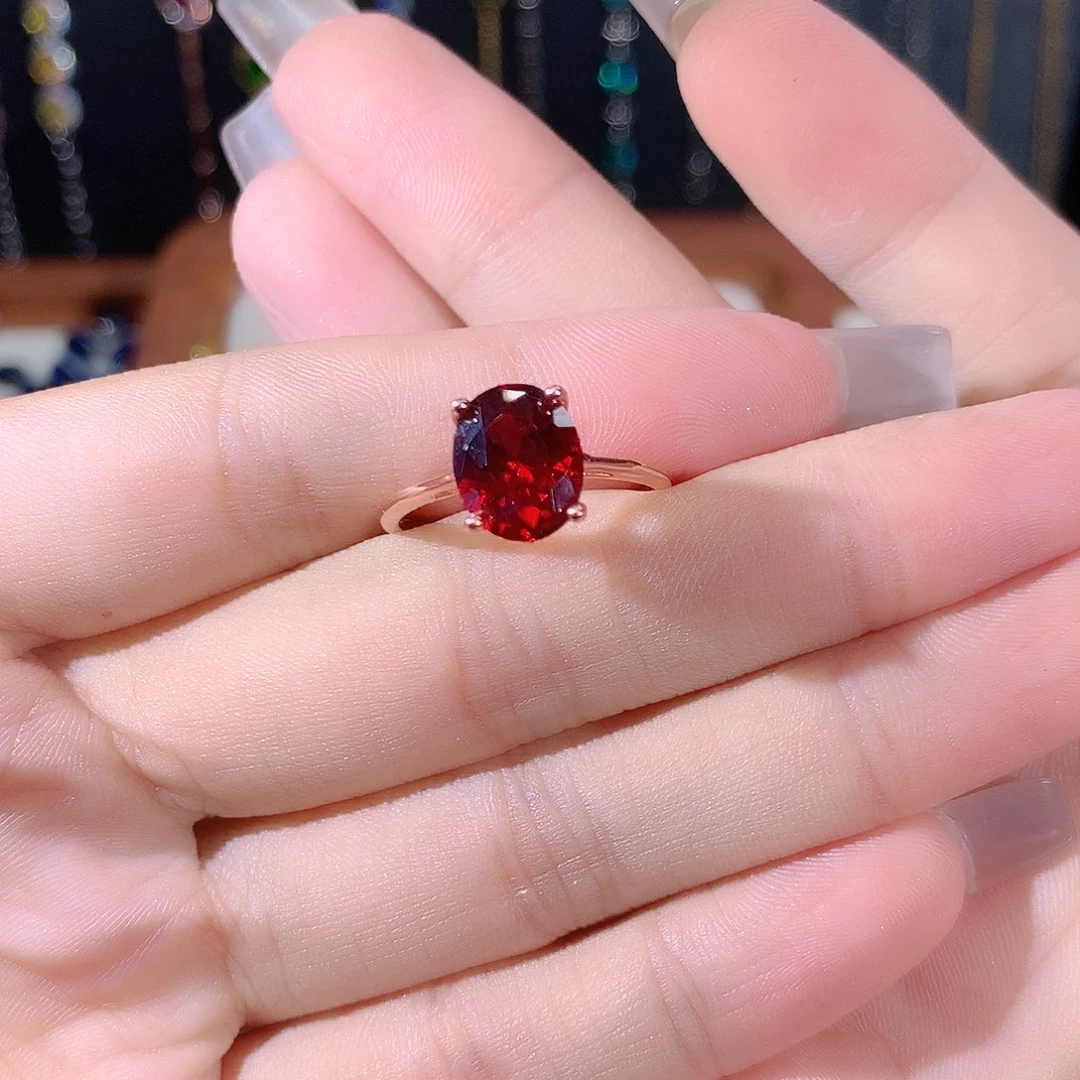石榴石戒指银S925镶嵌玫瑰金810