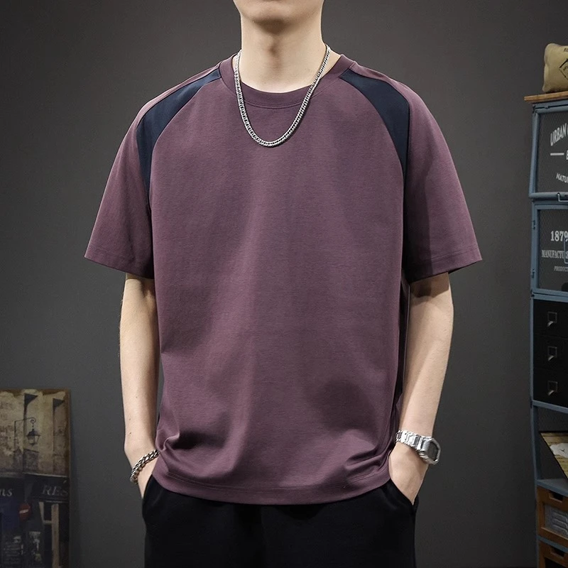 Salodac夏季新款凉感速干短袖t恤男宽松大码重磅撞色拼接T恤上衣