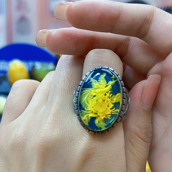 琥珀银S925镶嵌颈饰戒指