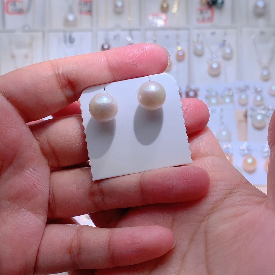 耳饰银S925镶嵌淡水珍珠CC11mm