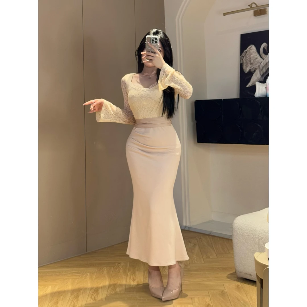 618清清MengFairy【昭和千金】温柔气质修身长款连长衣裙4314M