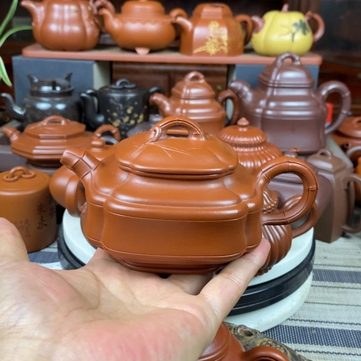 茶壶紫砂四方竹鼓330cc原矿赵庄朱泥特价