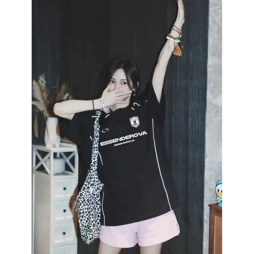 100%纯棉小众潮牌chic中长款短袖t恤男女夏季百搭运动休闲上衣ins