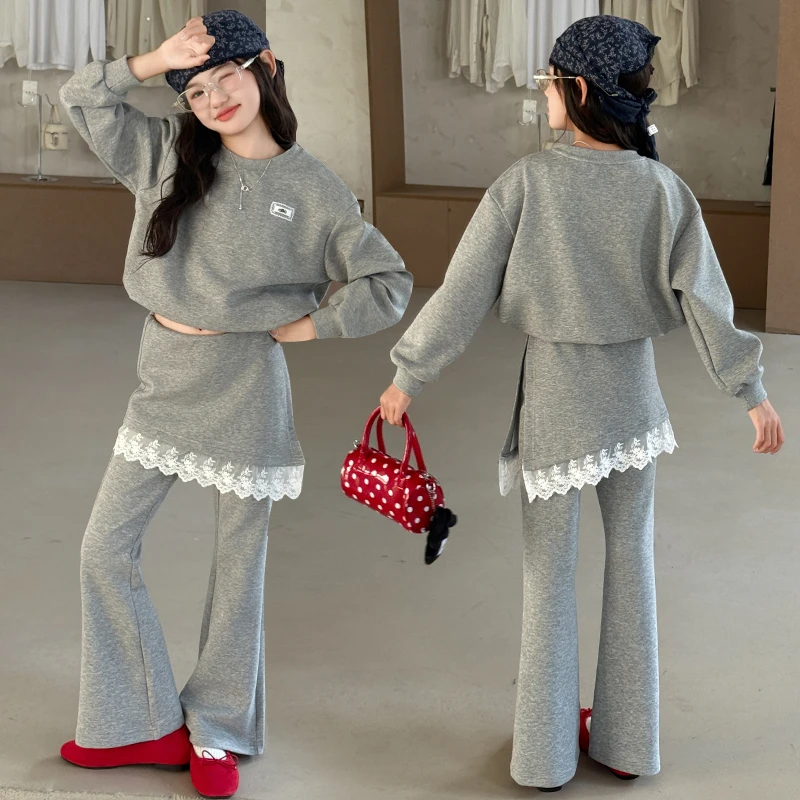 韩系女童卫衣套装2025新款秋装儿童休闲屁帘喇叭裤两件套春秋时髦