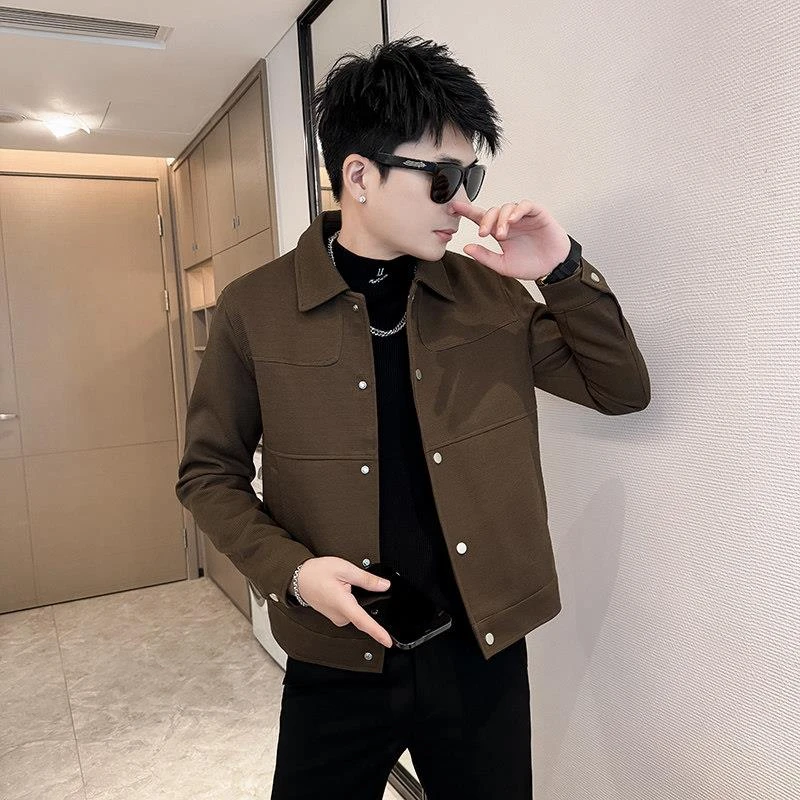 潮牌高档男装秋冬季新款时尚爆款夹克外套男士保暖纯色翻领上衣男