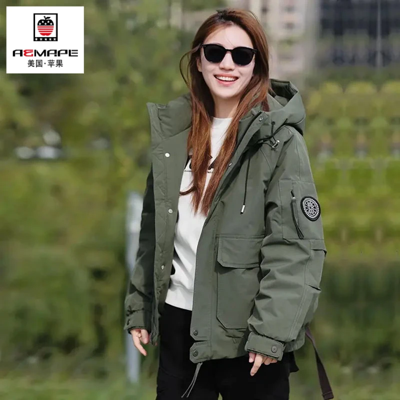 冬季白鸭绒男女同款夹克服防风连帽百搭情侣款加厚保暖羽绒服外套