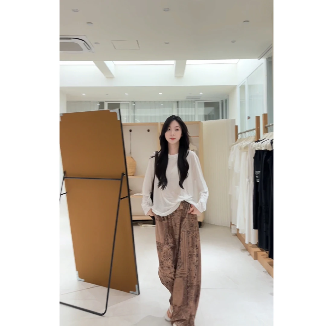 【NO退NO换】薄雾清晨、度假风腰果花阔腿裤（MH2581212#）棉花糖