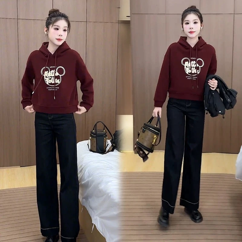 2025春装新款时尚连帽卫衣女小个子宽松洋气米奇刺绣外套休闲上衣