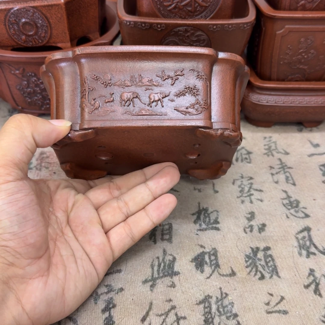 紫砂花盆13.5x9.5x5内经紫砂花盆