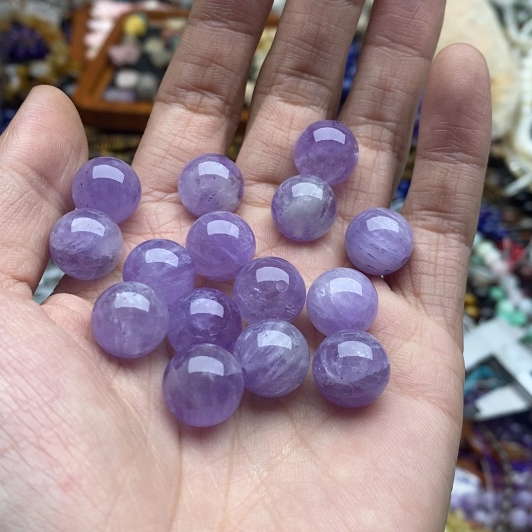 玛瑙/玉髓未镶嵌珠宝半成品两个天然12mm+紫兔毛水晶圆珠