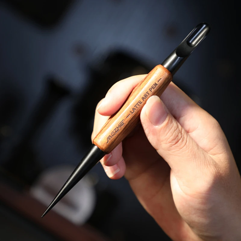 咖啡拉花针花式咖啡雕花针不锈钢红酸枝勾花针拿铁奶泡双头勾画笔