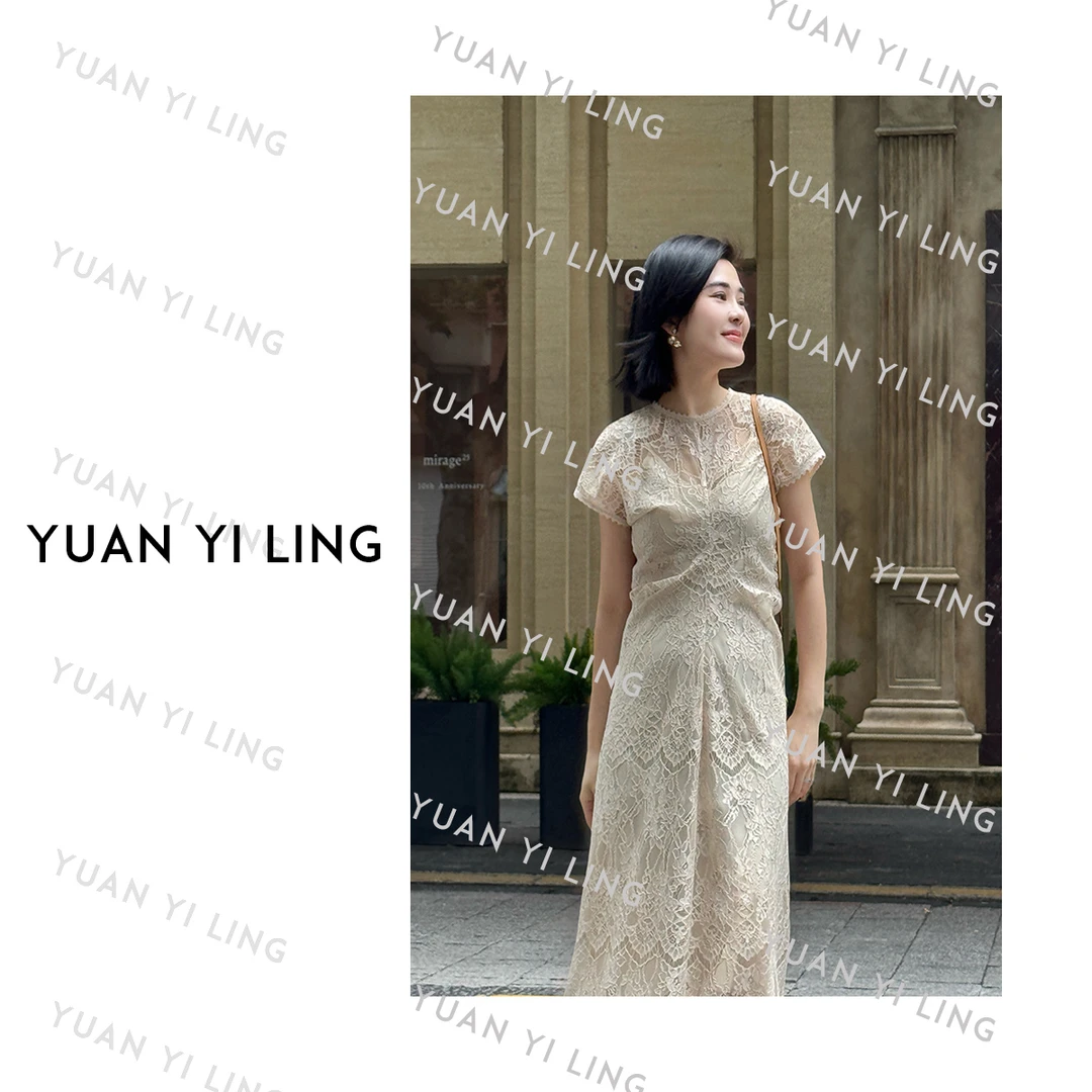 袁艺灵【法式庄园】25夏季新款轻奢蕾丝收腰气质叠穿时尚优雅连衣裙