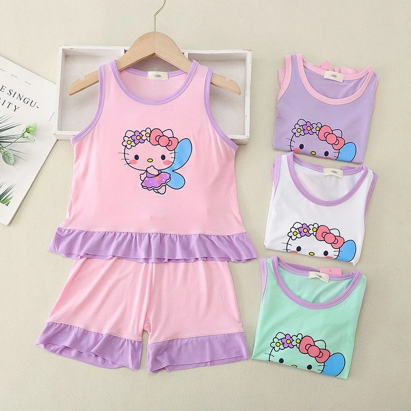 女童家居服套装夏季2025儿童女宝宝薄款女孩中大童小童无袖卡通