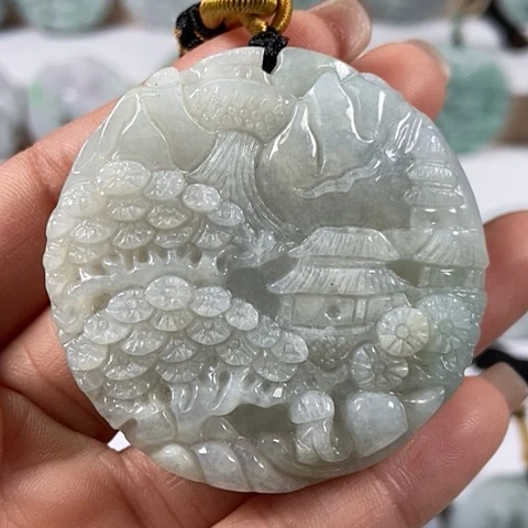 翡翠颈饰未镶嵌山水两面工福利