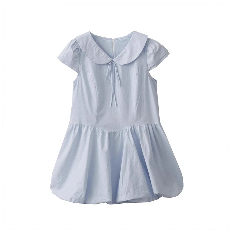 2522夏季新款韩系甜美减龄俏皮娃娃领系带飞飞袖花苞连衣裙短裙女