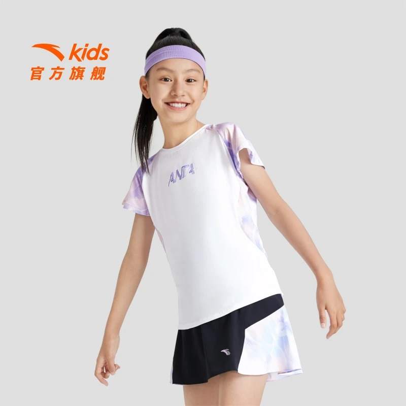 水冷薄荷|安踏儿童冰爽短袖女童短袖T恤雅丹风新款速干透气上衣