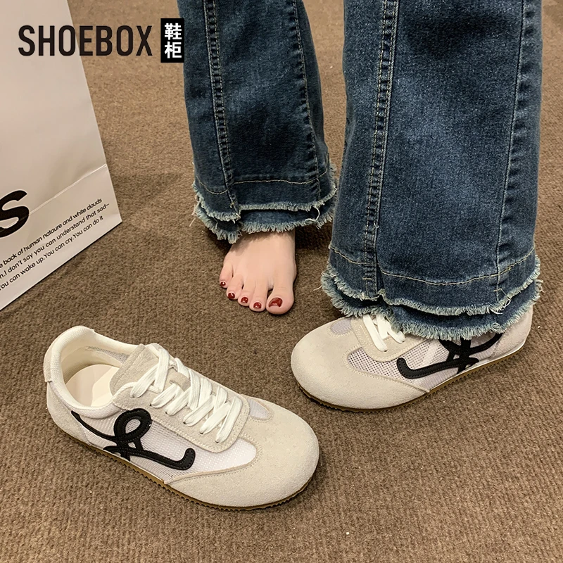 SHOEBOX鞋柜百搭小白鞋女2025春季新款网面透气运动德训板鞋子