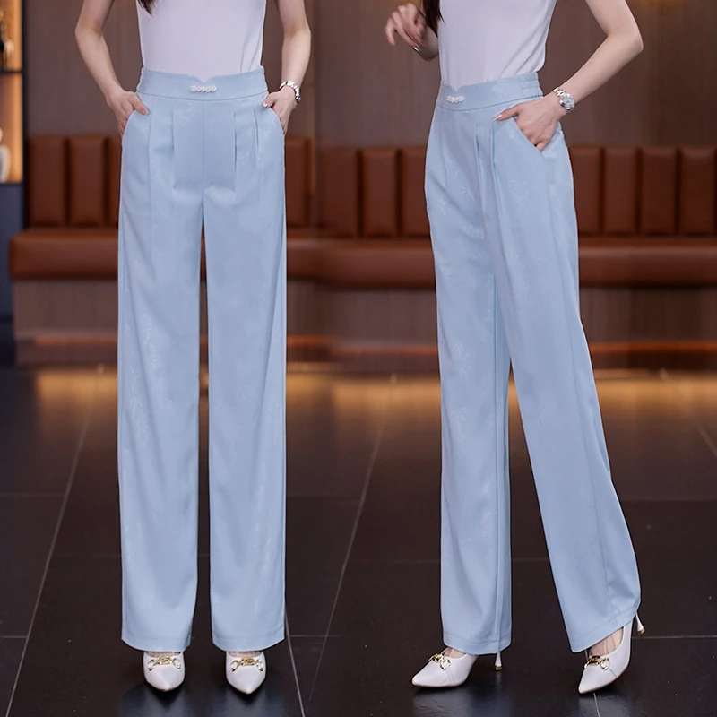 冰丝缎面白色裤子女小个子2025年新款阔腿裤夏季薄款时尚通勤女裤
