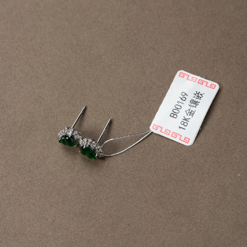 【琳】18K金高冰辣阳绿翡翠葫芦镶嵌南非钻耳饰
