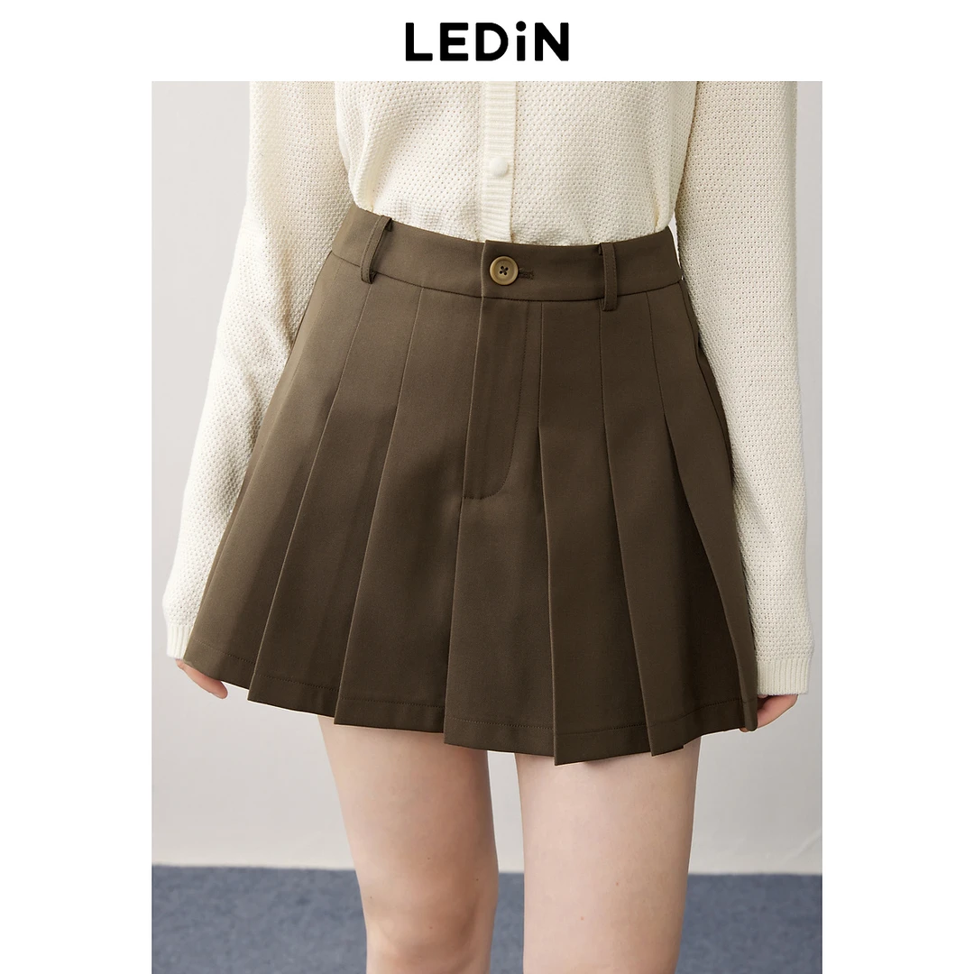 乐町甜美学院风A字半身裙24秋新款门襟百褶设计JK风短裙