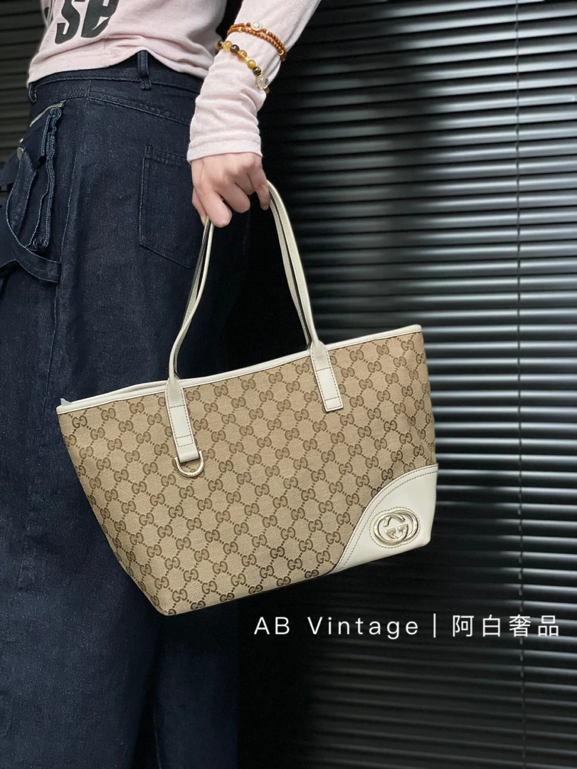 95新 GUCCI/古驰 阿白奢品｜古驰 老花中古托特包