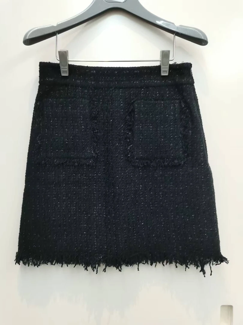 不退换 哥 小香风半身裙A字毛呢重工百搭网红秋季午夜蓝黑气质