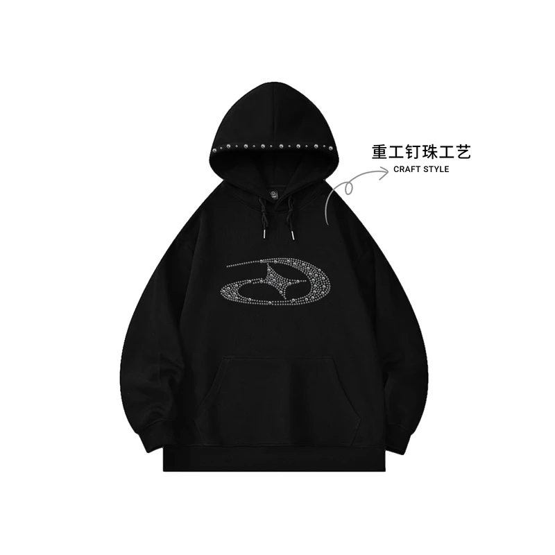 【现货-重工】潮牌钉珠华棉400克连帽卫衣男女同款秋冬季卫衣-Q134