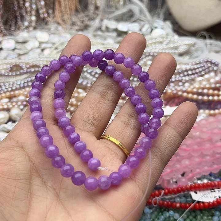 玛瑙/玉髓未镶嵌珠宝半成品一条6mm左右紫丁香