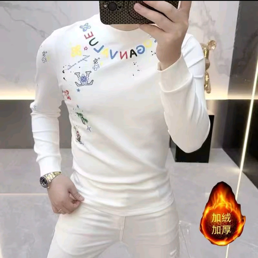 2025欧版新款高品质男士加绒卫衣时尚潮流百搭打底衫长袖6603