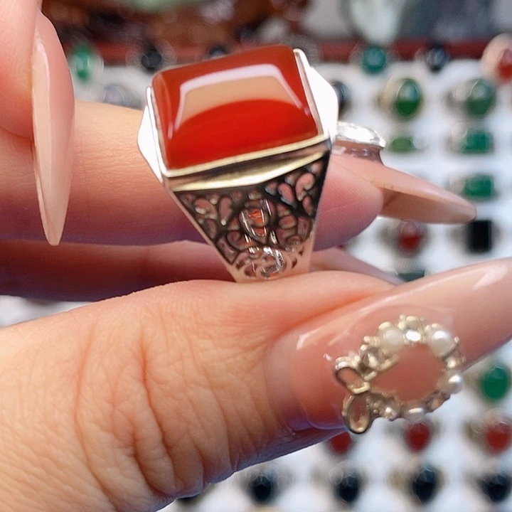 玛瑙/玉髓银S925镶嵌戒指