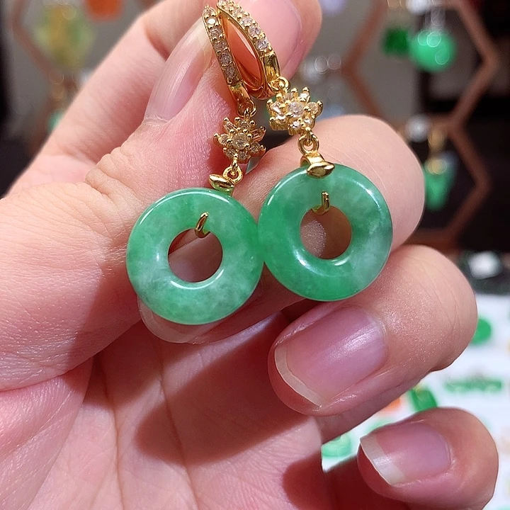 银S925镀金镶嵌翡翠耳饰