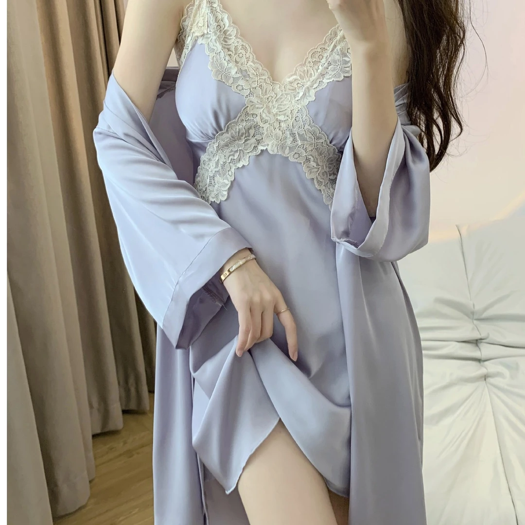 性感蕾丝纯欲风春夏吊带睡裙情薄款气质显瘦高冰丝带胸垫睡衣女DX