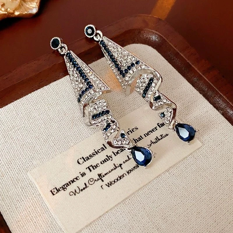 铜合金耳饰 【550】绸缎水滴镶钻时尚气质设计感耳坠轻奢高级感耳饰