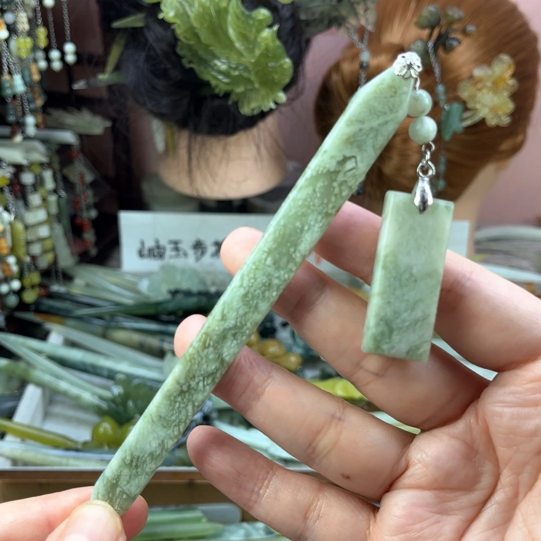 蛇纹石玉发饰未镶嵌默认微瑕岫玉发簪