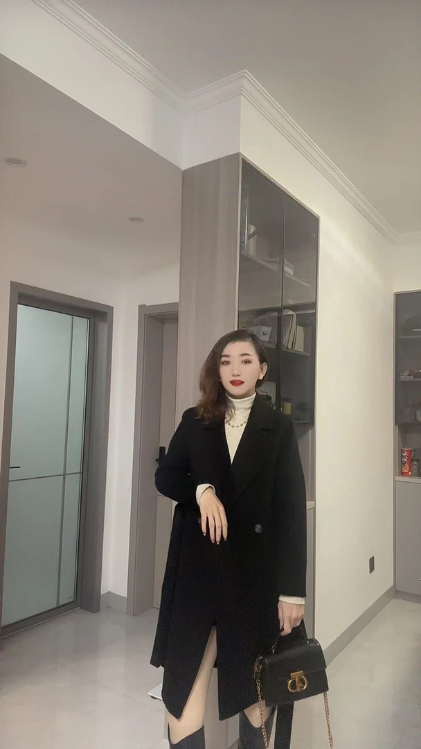 【彦小彦】大衣女双面呢纯羊毛外套长款毛呢风衣018#