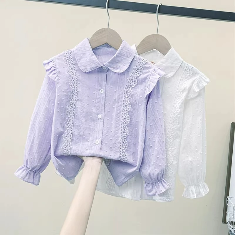 女童衬衫长袖春秋儿童2025新款潮洋气女上衣翻领秋季中大童韩版