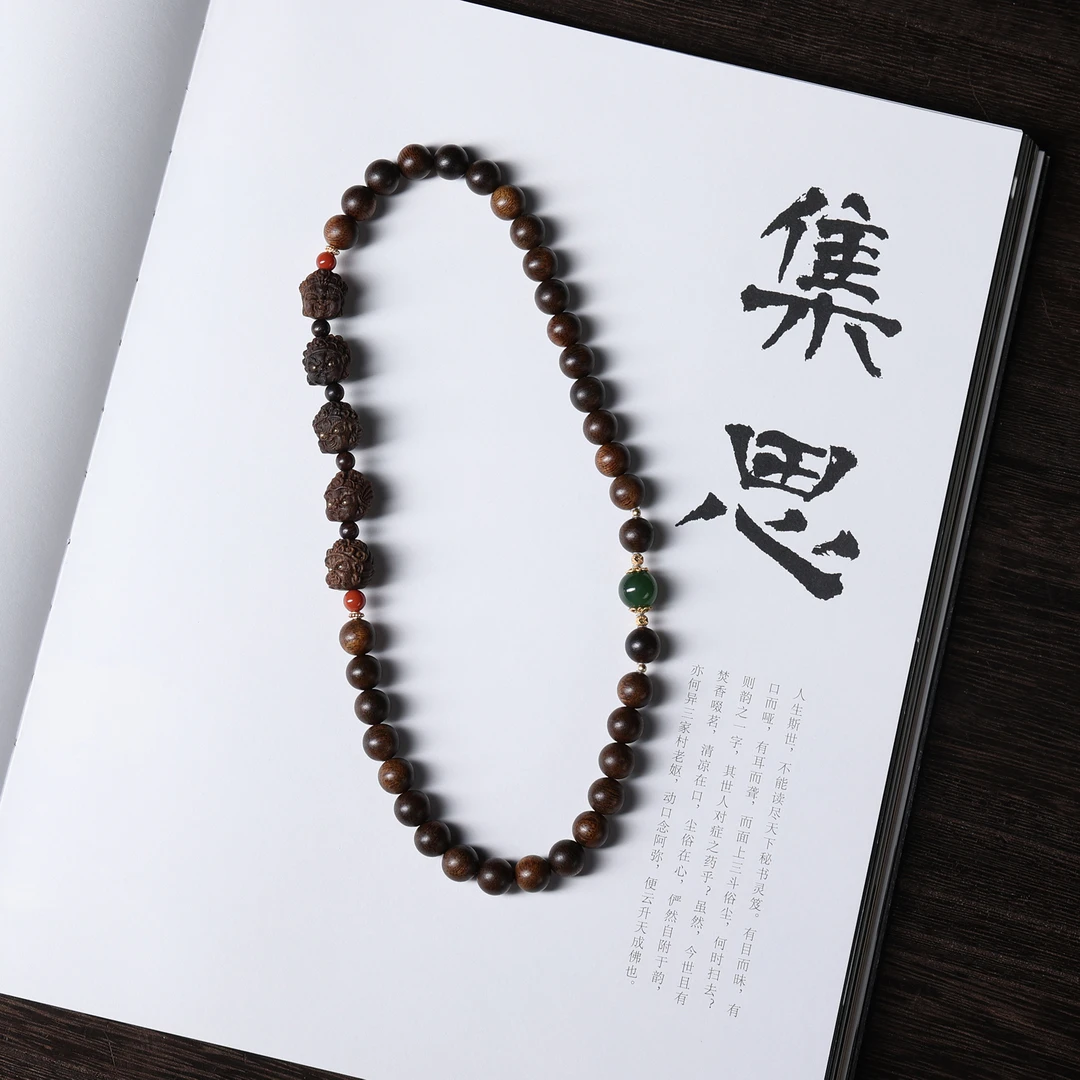 天然沉香100%真品香港黄奇楠沉香手串沉水配沉香木五路财神收藏级