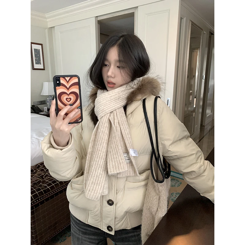 高级感毛领连帽棉服女秋冬季短外套显瘦小个子韩版宽松夹棉派克服