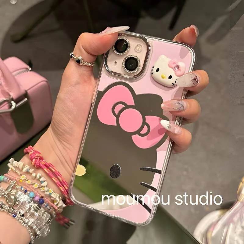 半屏kt猫适用苹果16手机壳13镜面保护壳苹果15/14新12电镀11女款