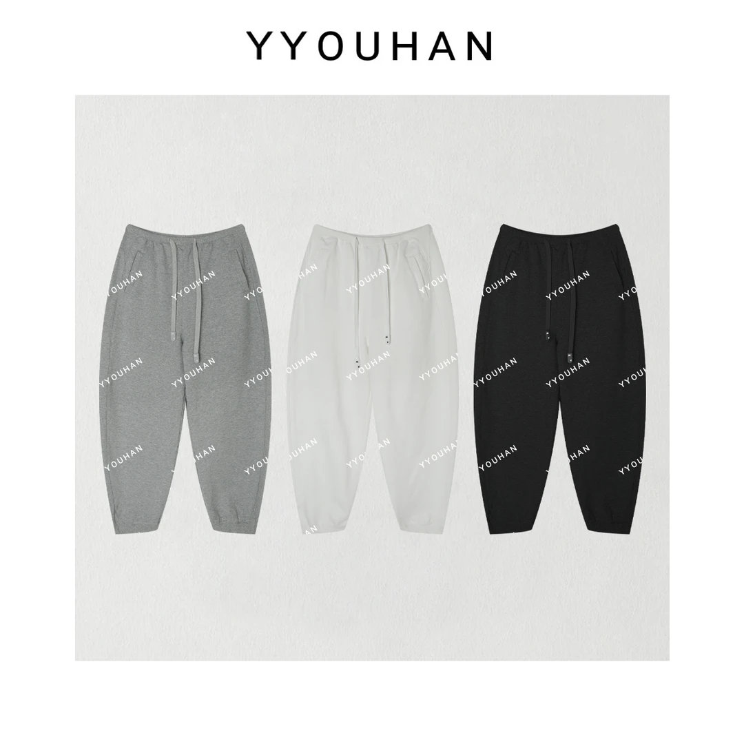 月月不吃鱼 2025春款小众设计极简皮标字母抽绳休闲卫裤 2502C205