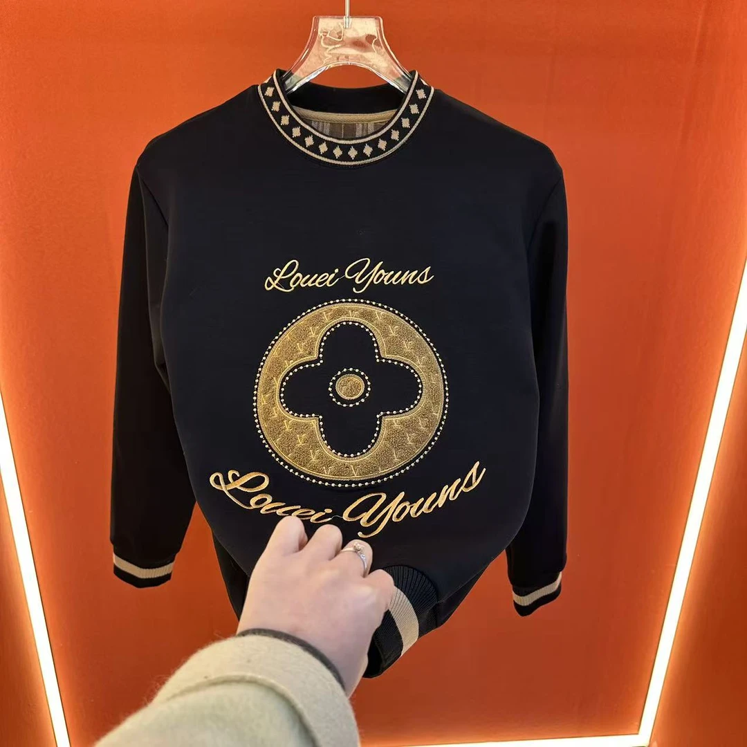 【HK素紫】2025冬季男士拼色長袖刺繡耐磨百搭重工卫衣095款04