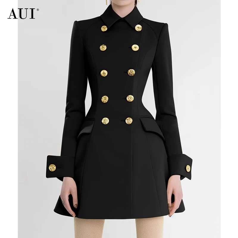 【宠粉专属】AUI黑色垫肩西装外套职业收腰西服裙-24W045096A