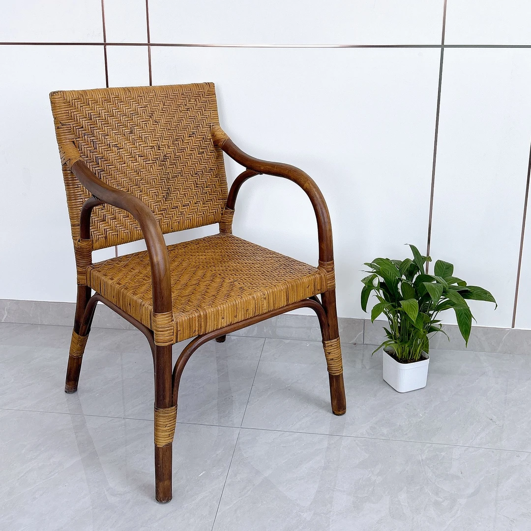 印尼玛瑙真藤藤编老人靠背椅阳台休闲椅家用茶棕绳全藤扶手椅藤椅