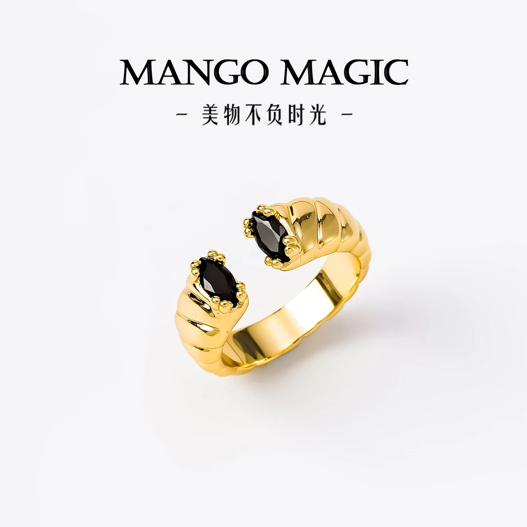 mango magic 铜合金戒指 法式名媛气质金色时尚小众戒指  9825C