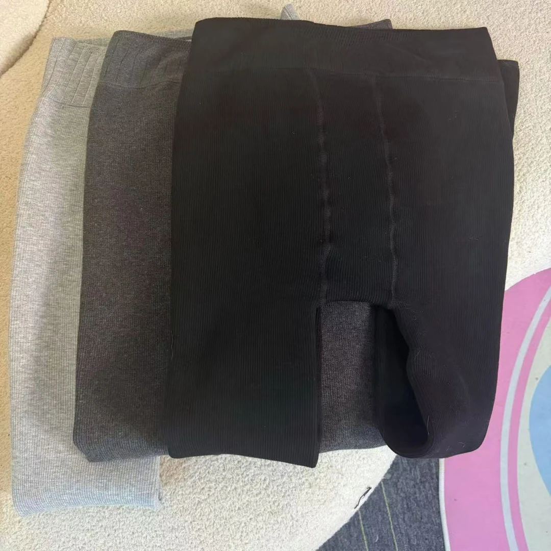 【纯熙+】秋冬新款加绒加厚螺纹打底裤女外穿高腰高弹双档踩脚裤